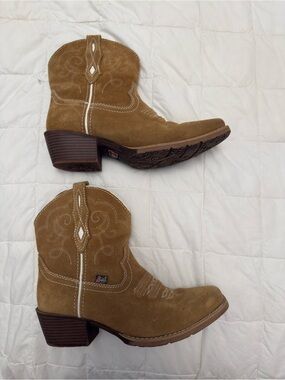 Brown Suede Justin Western Ankle Boots